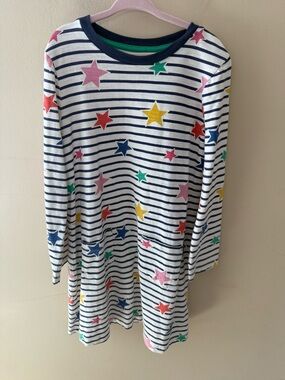 Mini Boden Rainbow Star Stripe Long Sleeve Dress size 7 8